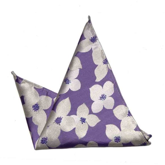 Gascoigne Silk Pocket Square Lavender Purple White Blue Floral Men's - Picture 1 of 3
